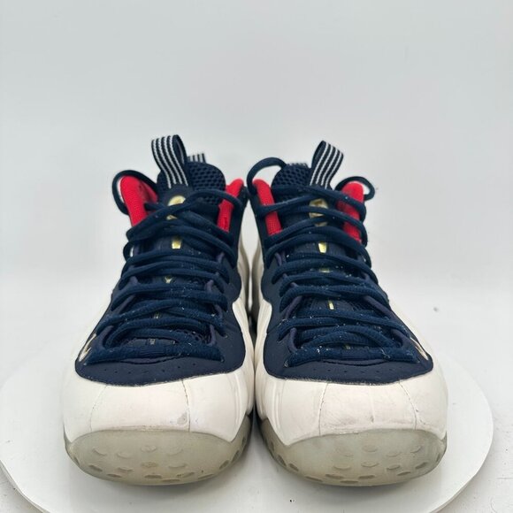 Nike Air Foamposite One Prm Men Size 10.5 575420-400 White Navy Blue Red Shoes - Picture 2 of 11